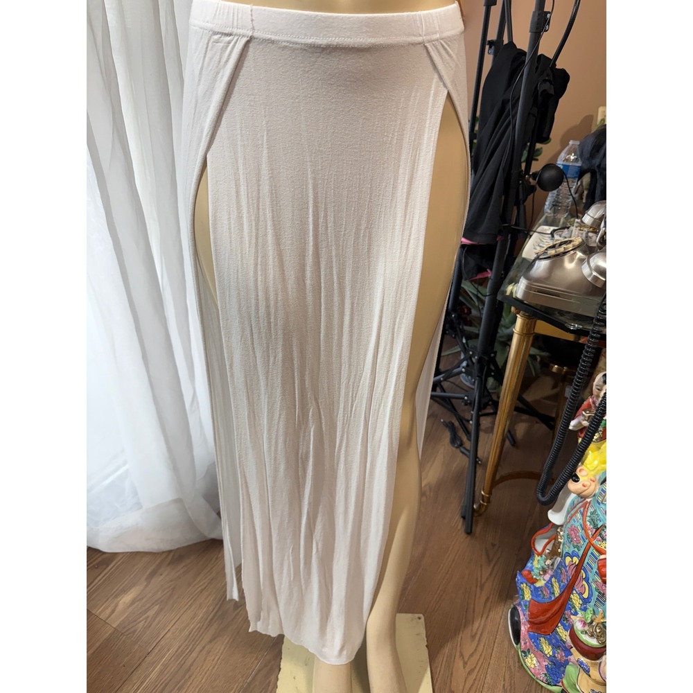 PrettyLittleThing White Double High Slit Jersey Maxi Skirt US 2 Festival Beach